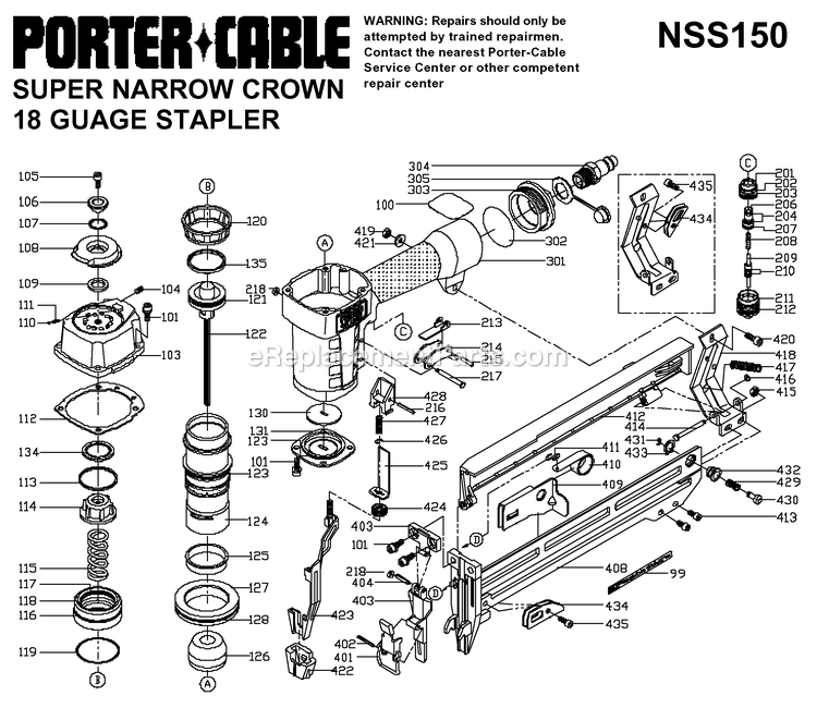 Porter Cable NSS150 (Type 1) Super 1.5 Nc Stapler Power Tool Page A Diagram
